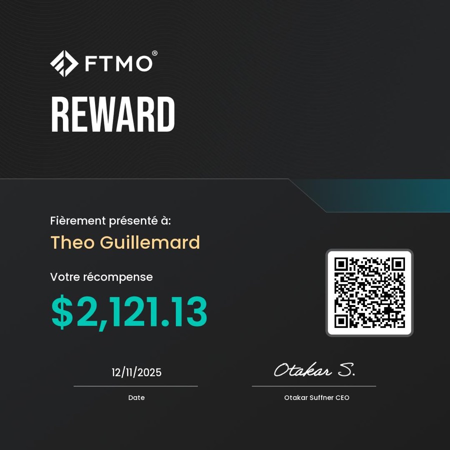 Certificat FTMO : récompense de 2 121 $