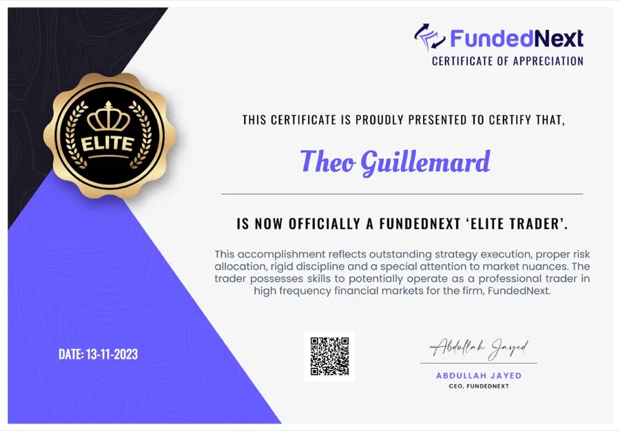 Certificat FundedNext Elite Trader