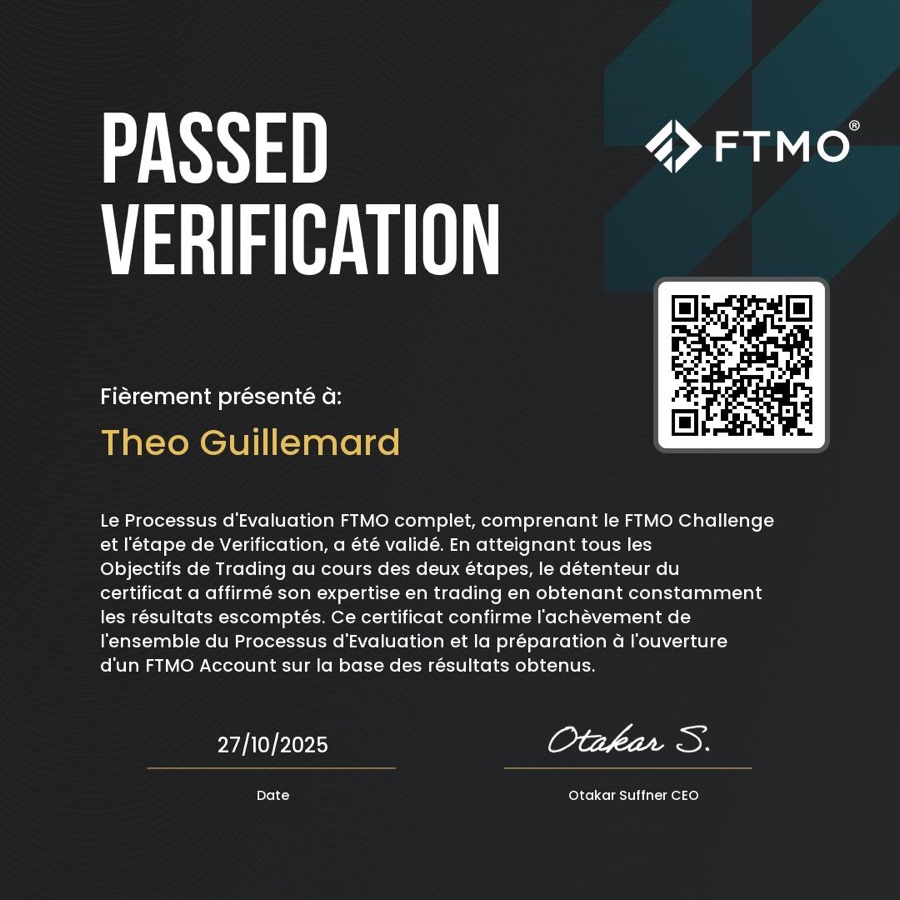 Certificat FTMO : vérification validée