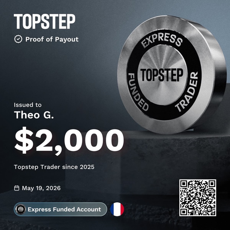 Certificat Topstep : preuve de payout de 2 000 $